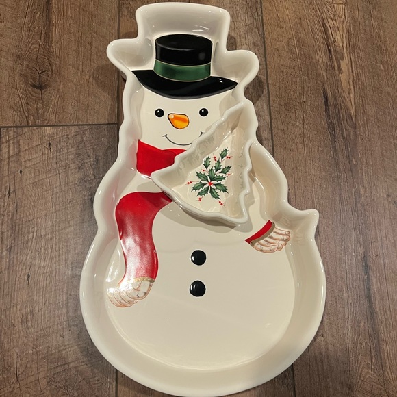 NWT Lenox Snowman Chip and Dip Platter - Picture 3 of 9